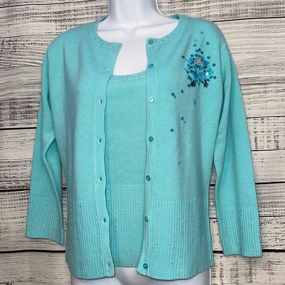 BCBG MAXAZRIA Light Blue Cardigan Sweater Set Size Small - Picture 1 of 8